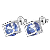 3D Cube Birthstone December Tanzanite Earrings Sterling Silver - Earrings - Aurora Tears
